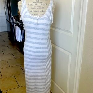Yummie Tummie gray, and white striped slimming maxi dress size medium